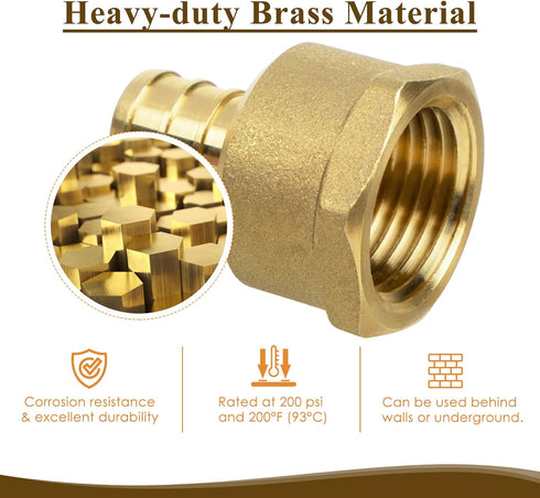 JUWO PEX Fitting, 1/2" Female NPT to 1/2" PEX Adapter for Plumbing Repairs or Remolding, Sturdy and Durable Brass Crimp Fitting (12 Pack)...