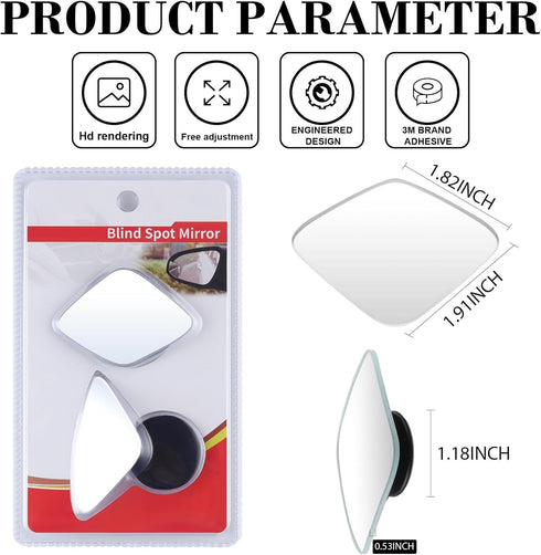 LivTee Blind Spot Mirror?Rhombus Shaped HD Glass Frameless Convex Rear View Mirror with wide angle Adjustable Stick for Cars SUV and Trucks, Pack ...