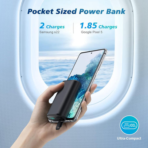 Small Portable Charger 10800mAh with Built-in USB-C Cable, Mini PD 3A Fast Phone Charging Power Bank,LCD Display Android Charger Battery Pack Comp...