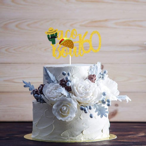 Taco Bout 60 Birthday Cake Topper - Fiesta 60th Birthday Party Glitter Taco Cactus Cake Supplies - Fabulous Sixty - Mexican Summer Fiesta Party De...