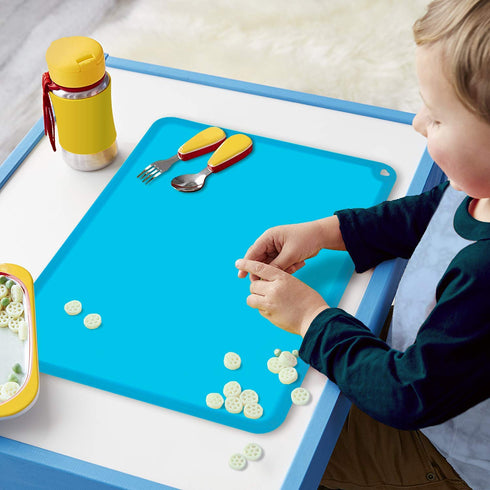 Silicone Kids Placemats, Non-Slip Silicon Placemats for Kids Baby Toddlers Childrens, Kids Portable Placemat for Dining Table, 2Pack, Blue/Green...