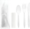 Party Essentials Individually Wrapped Plastic Cutlery Packets/Silverware Kits, White Fork/Spoon/Knife/Napkin, 100 Sets...