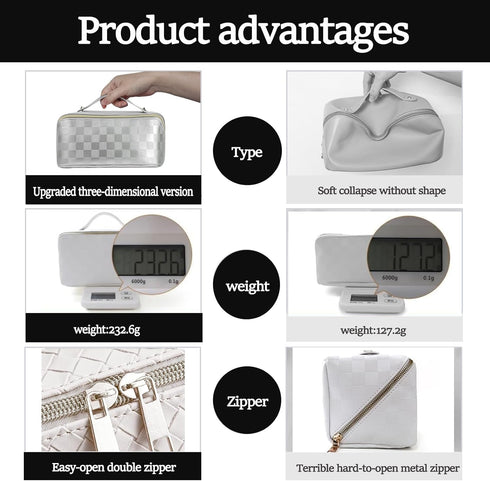 Travel Cosmetic Bag Large Capacity Make Up Bag PU Leather Waterproof Portable with Handle and Divider Multifunctional Bag (Black-braid)...