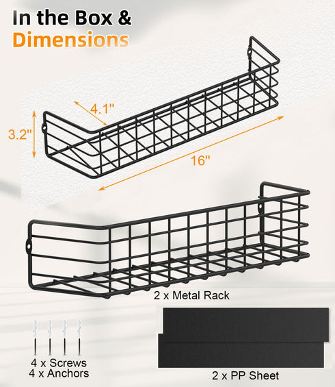 Kids Bookshelf - 2PACK, Black, 4.1" D x 16" W x 3.2" H, Metal Book Shelf for Wall, Versatile Floating Bookshelf for Nursery Toddler Classroom Bedr...