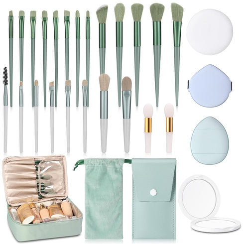 28 Pcs Women Makeup Set Makeup Bag with Makeup Brushes Premium Synthetic Brush and Mirror for Women Travel Reusable Cosmetic(Sage Green)...