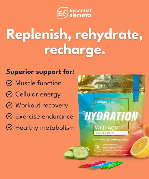 Essential Elements Hydration Packets - Variety Pack - Sugar Free Electrolytes Powder Packets - 15 Stick Packs of Electrolytes Powder No Sugar - Hy...
