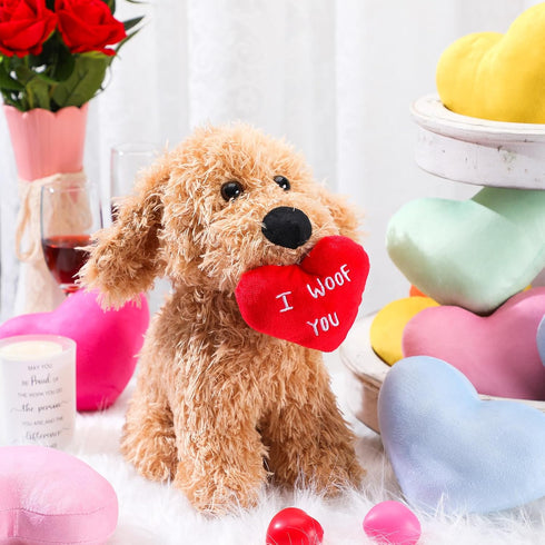 Dog Plush Stuffed Animal Puppy Dog with a Heart I Woof You Gifts Cute Heart Dog Toys for Girls Boys Couple Mom Birthdays Wedding Christmas Valenti...