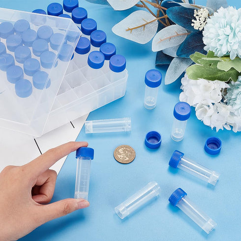 OLYCRAFT 36Pcs 5ml Cryo Tubes Plastic Vials with Screw Caps Small Sample Tubes Test Tubes with Storage Box Plastic Freezing Tubes Clear Vial Blue ...