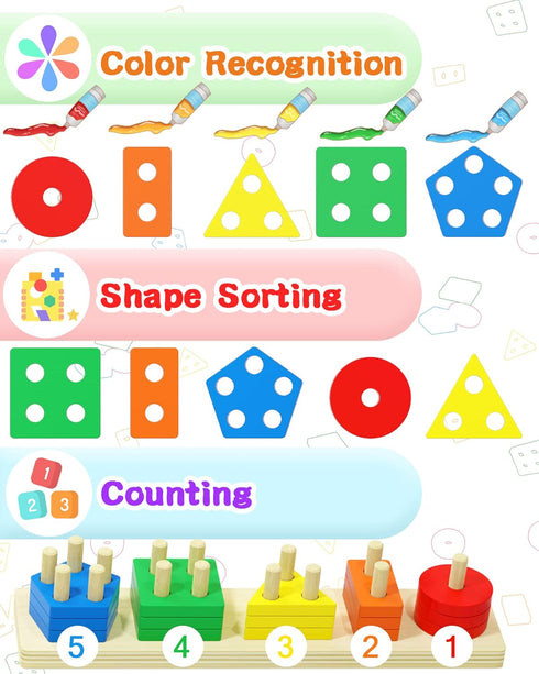 Montessori Toys for 1 2 3 Years Old Boys Girls Birthday Gifts, Wooden Sensory Toys for Ages 2-4 Toddlers Kids Baby, Toddler Learning Toy Activitie...