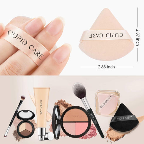 6 Pcs Triangle Powder Puff with 2 Travel Cases, Setting Powder Puffs for Face Powder and Foundation, Velour Makeup Puff for Loose Powder Body Powd...