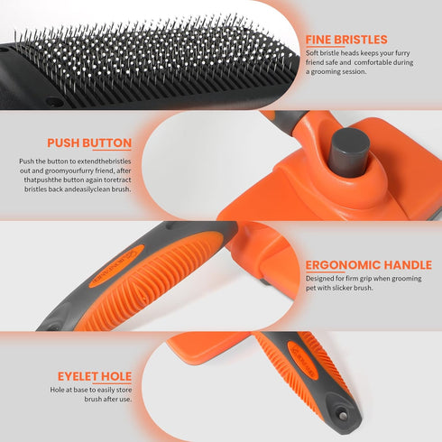 Self-Cleaning Slicker Brush for Dogs & Cats | Grooming Brush for Shedding | Skin-Friendly Dog & Cat Grooming | Deshedding Brush | Hair Brush for P...