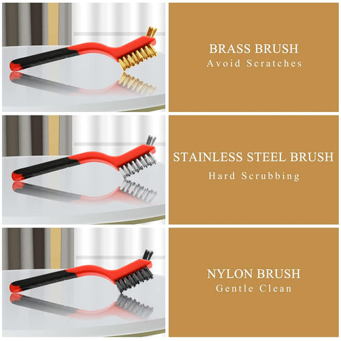 Wire Brush Set, 3 Pcs Stainless Steel/Brass/Nylon Wire Brushes for Cleaning with Curved Handle Grip for Rust Removal, Dirt, Paint Scrubbing(Red)...