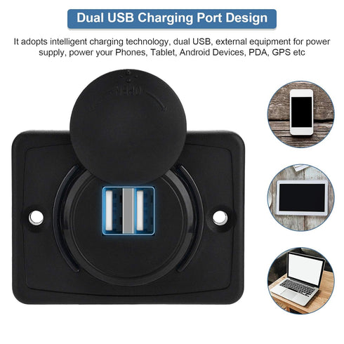 12V USB Outlet, USB Socket Power Outlet with LED Indicator, 12V-24V Dual USB Socket for Car Ship Boat Yacht Marine...