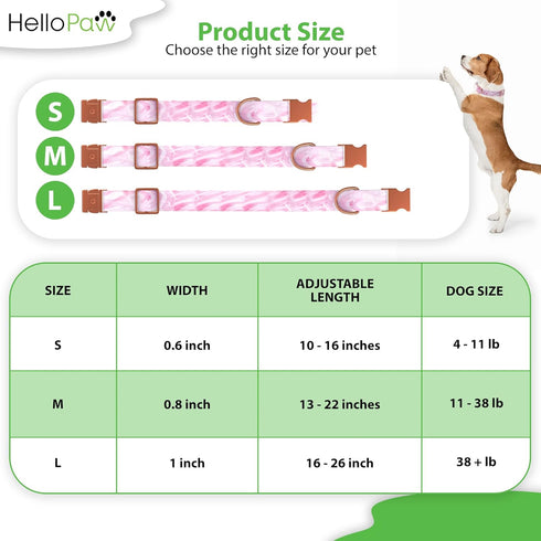 Pink with Rose Gold - Premium Nylon Dog Collar with Metal Buckle - Vibrant Colors and Beautiful Designs - Adjustable Collars for Small Medium Larg...