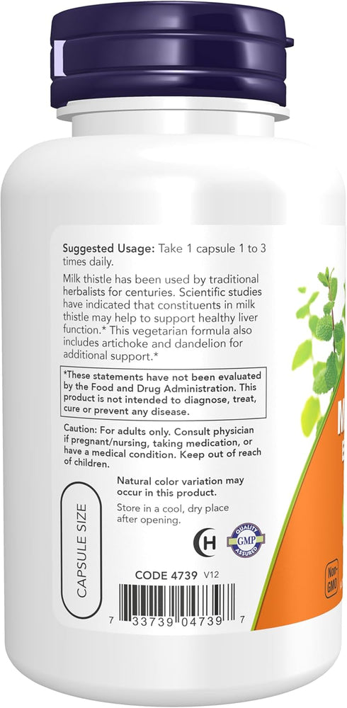 NOW Supplements, Silymarin Milk Thistle Extract 300 mg with Artichoke and Dandelion, Double Strength, Supports Liver Function*, 100 Veg Capsules...