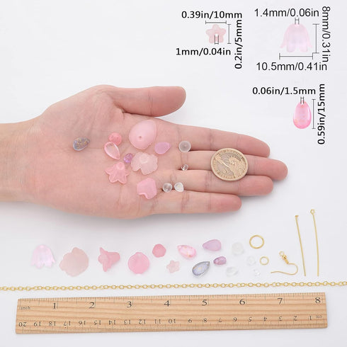 SUNNYCLUE 1 Box DIY 10 Pairs Frosted Acrylic Calla Lily Flower Dangle Earring Making Kits Pink White Acrylic Flower Beads Caps Pendants with Earri...