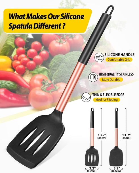 Pack of 2 Silicone Solid Turner, Non Stick Slotted Kitchen Spatulas, High Heat Resistant BPA Free Cooking Utensils, Ideal Cookware for Fish, Eggs,...