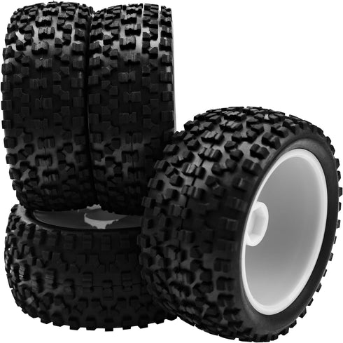 4Pack HIRCQOO OD 88mm/3.46" Front and Rear Rubber Tire Tyre & Plastic Wheel Rims 12mm Hex Hub Compatible with Redcat HPI HSP ExceedRC Kyosho Losi ...