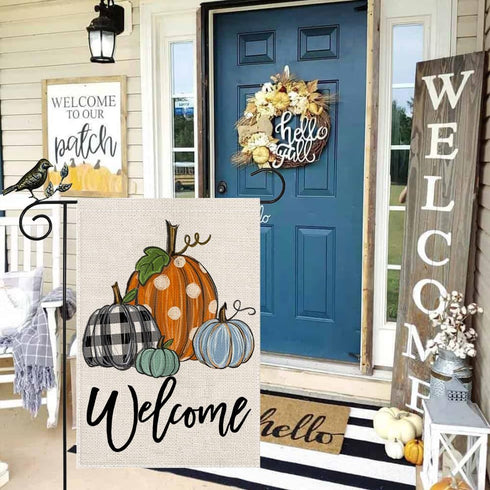 Fall Welcome Garden Flag 12.5 x 18 Inch, Pumpkins Double Sided Small Decorative Flag for Outside Yard Lawn Outdoor Decoration GB057-12...