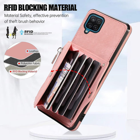 Phone Case for Samsung Galaxy A12/M12 Wallet Cover with Wrist Crossbody Strap Shoulder Lanyard Credit Card Holder Stand Leather Cell Accessories A...