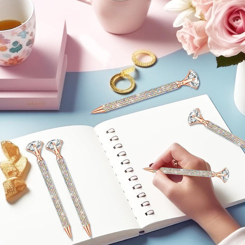 10 Pcs Big Diamond Pens with Crystal Bling Rhinestone Pen Metal Diamond Ballpoint Pens Black Rhinestone Ink Pens for Women Wedding Bridal Shower f...