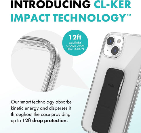 CLCKR Case Designed for iPhone 14 Pro with Phone Grip | Ultra-Thin Phone Case with Phone Stand | 6.1 Inch Clear Black | Shockproof Phone Holder wi...