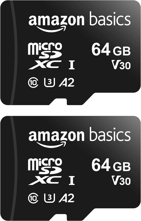 Amazon Basics Micro SDXC Memory Card with Full Size Adapter, A2, U3, Read Speed up to 100 MB/s, 64 GB (2pack), Black...