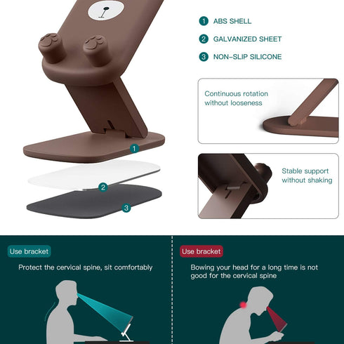 Cute Cell Phone Stand Foldable Adjustable Animal Phone Holder for Desk Silicone Protection Compatible with iPhone 16 15 14 13 12 Pro Max iPad Tabl...