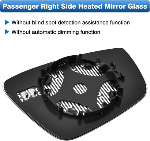 VW Passenger Right Side Mirror Glass for 2011-2018 Volkswagen Jetta Passat Beetle Convex Heated Mirror Glass Replacement with Backplate & Holder...