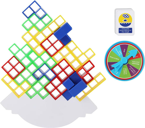 48pcs Block Stacking Toy with 22pcs Cards & Turntable Balance Board Game Building Block Toy for Kids Adults Family Party Games...