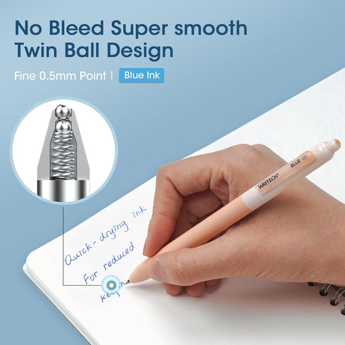 WRITECH Gel Pens Fine Point: Retractable 0.5mm Blue Ink Silent Click Extra Fine No Smear Smudge Smooth Writing Pen 8ct Bullet Tip Non Bleed for Jo...