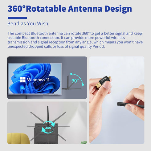 Long Range Bluetooth 5.4 USB Adapter for PC Laptop, Wireless Transmitter Dongle Pair w/Headset Headphones Earbuds Speaker Mice Keyboard Printer fo...