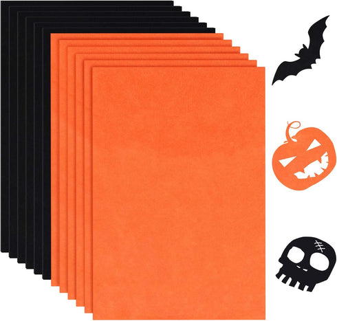 12 Pieces Halloween Felt Fabric Sheets Orange and Black Craft Felt Fabric Sheets for Halloween DIY Craft Sewing Patchwork Decorations, 11.8 x 8.3 ...