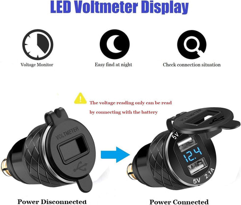 iMESTOU Aluminium DIN Hella USB Plug to Dual USB Charger Adapter with LED Voltmeter Waterproof for 12V/24V BMW Ducati Motorcycles......