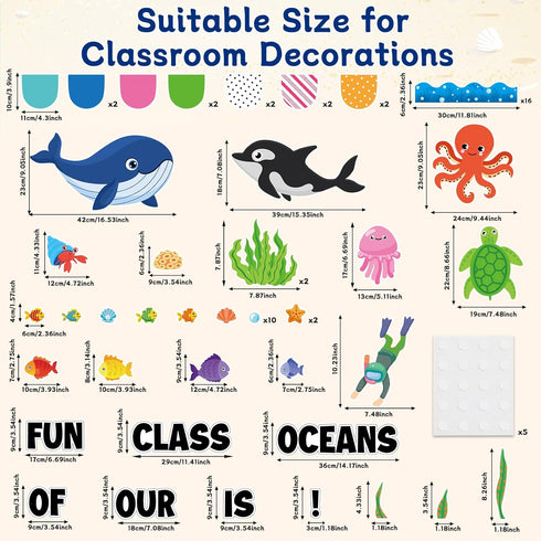 85Pcs Ocean Bulletin Board Set Ocean Sea Animals Cutouts Classroom Bulletin Board Decoration Under The Sea Borders Marine Fish Cutouts for Educati...