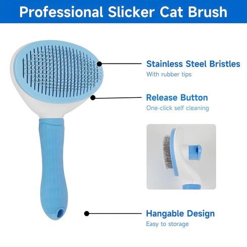 cat brush with release button, indoor cat hair brush that falls off, suitable for long or short haired cats, cat beauty brush for kittens, cat com...