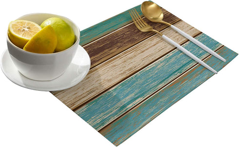 Vandarllin Placemats Set of 6, Retro Rustic Wood Texture Polyester Stain Resistant Table Mats Washable Placemat Decoration for Kitchen Dining Tabl...