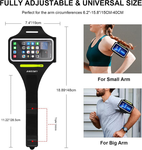 Cell Phone Running Armband with Zipper Pocket Armband Case Running Holder for iPhone 16 Pro Max/15/14 Pro Max/13/12 /11 Pro Max/XS/XR,Galaxy S20 S...