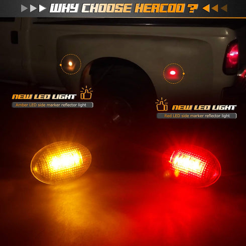 HERCOO LED Dually Bed Fender Side Marker Lights Front Rear Lamps Compatible with Ford 1999-2010 F350 F450 F550 Super Duty, Amber & Red...