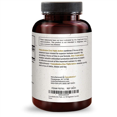 Futurebiotics Zinc Triple Action 30mg Key Nutrient Blend Immune Support Zinc Supplement with Zinc Acetate, Picolinate & Orotate - Immune, Antioxid...