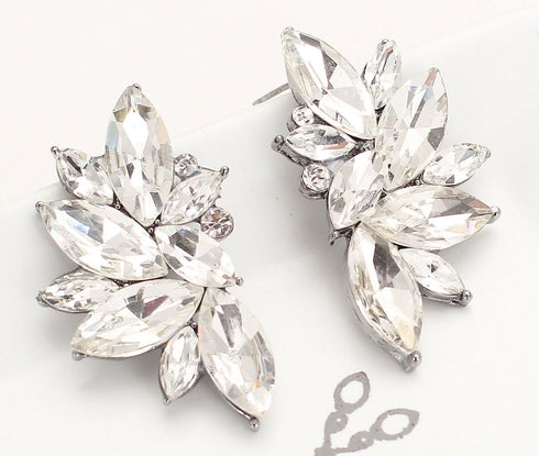 Art Deco Antique Vintage Style Clear Bridal Wedding Formal Rhinestone Cluster Earrings...