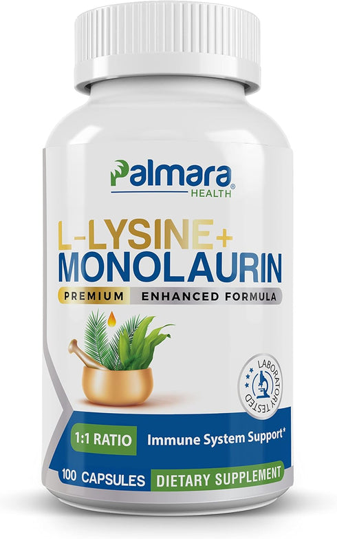 L-Lysine + Monolaurin 600mg 1:1 Ratio, 1 Pack, 100 Capsules...