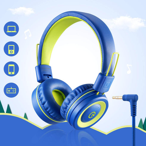 noot products Kids Headphones with Microphone K12 Stereo 5ft Long Cord with 85dB/94dB Volume Limit Wired On-Ear Headset for iPad/Amazon Kindle,Fir...