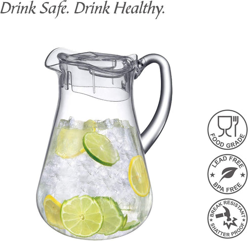 Amazing Abby - Droply - Plastic Pitcher (64 oz, 2 Quart), Clear Water Pitcher with Lid, Fridge Jug, BPA-Free, Shatter-Proof, Great for Iced Tea, S...