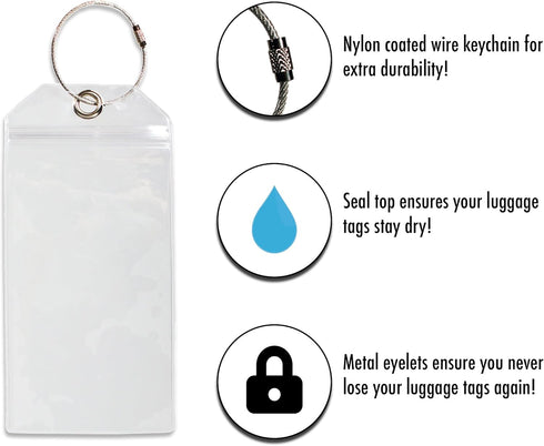 Cruise Tags - Cruise Ship Luggage Etag Holder with Zip Seal & Steel Loops (4 Pack)...