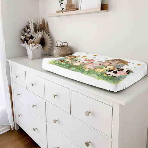 Farm Animals Life Changing Pad Covers Farmland Cow Pig Horse Dog Rooster Barn Fitted Baby Changing Table Sheets for Boy Girl Country Farmhouse Sof...