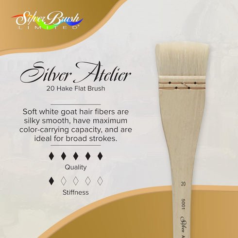 Silver Brush Limited 5001-20 Silver Atelier Hake Flat Brush, Size 20, Long Handle...