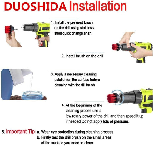Drill Brush 5 inch Soft Bristle White Quick Change Shaft...