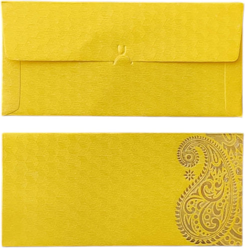 Jhintemetic® - Pack of 25 Matellic Bright-Yellow Colourful Designer Shagun Lifafa/Money Gift Envelope with Golden Ambi for Gifting Money on Weddin...