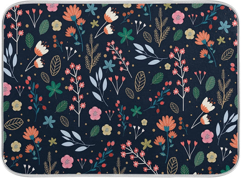 Dish Drying Mat for Kitchen Counter Colorful Flowers Black Absorbent Drying Matt for Dishes Sink Countertop 16'' x 18''...